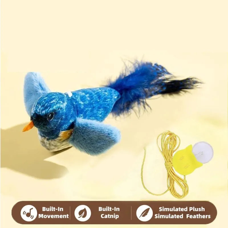 The pet cat toy emulates the sound bird to amuse the cat elastic rope to relieve boredom and resist scratching and biting