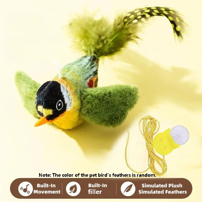 The pet cat toy emulates the sound bird to amuse the cat elastic rope to relieve boredom and resist scratching and biting