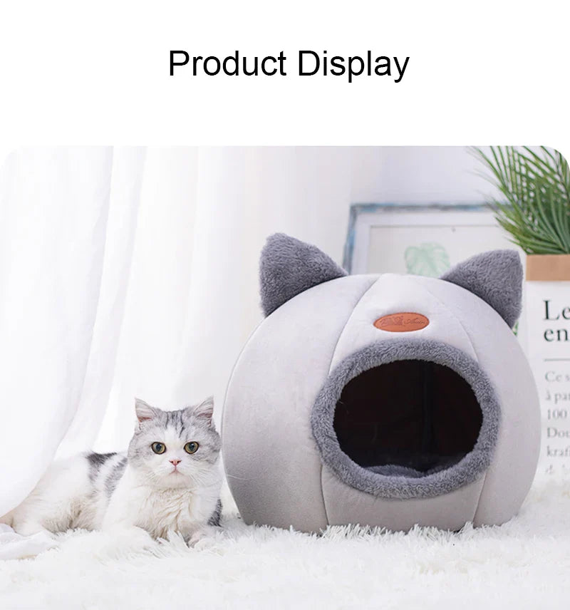 Cat Head Shape Cute And Comfortable Warm Cat House Safe Sleep Cave Non-Slip Semi-Closed Design Four Seasons Universal Cat Nest