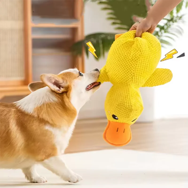 Dog sleeping with a dog hug duck toys to relieve boredom of little yellow duck pet interactive plush doll pet supplies