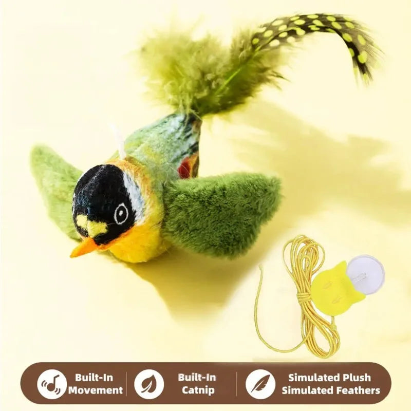 The pet cat toy emulates the sound bird to amuse the cat elastic rope to relieve boredom and resist scratching and biting