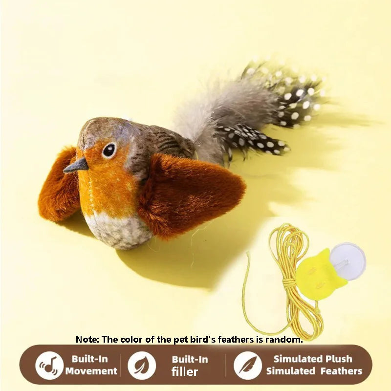The pet cat toy emulates the sound bird to amuse the cat elastic rope to relieve boredom and resist scratching and biting
