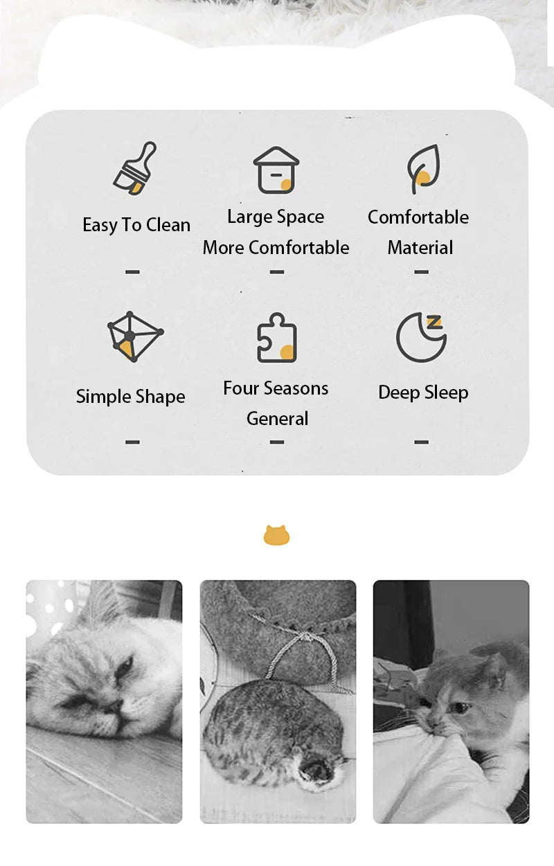 Cat Head Shape Cute And Comfortable Warm Cat House Safe Sleep Cave Non-Slip Semi-Closed Design Four Seasons Universal Cat Nest